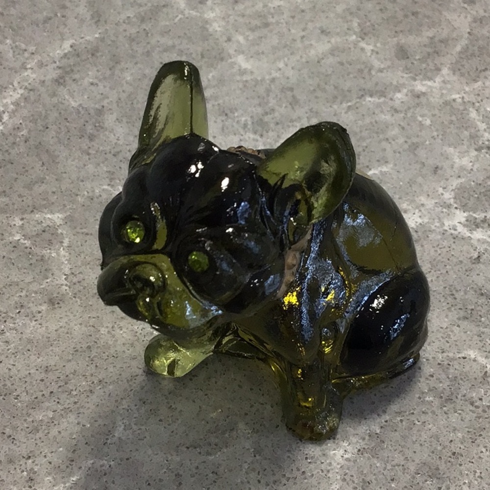 Vtg Westmoreland 2.5” Glass Bulldog Figurine Rhinestone Eyes